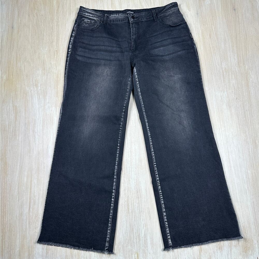 Flamingals Wide Leg Black High Rise Grunge Fray Ankle Casual Jeans Women's 2XL